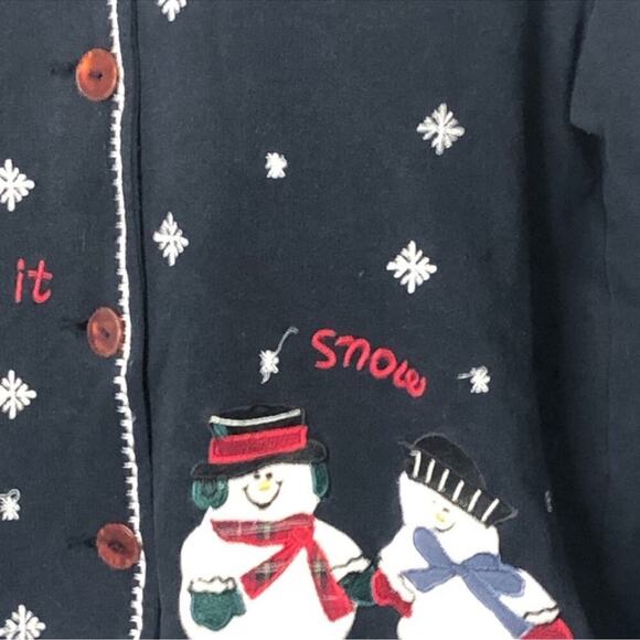 Vintage Paul Harris Let It Snow Cardigan L | 90s Snowman Ugly Christmas Sweater - Picture 14 of 16
